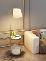 Lilah Modern Standing Lamp with Integrated End Table and Storage Shelf for Living Room