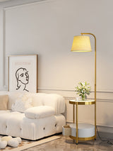 Lilah Modern Standing Lamp with Integrated End Table and Storage Shelf for Living Room