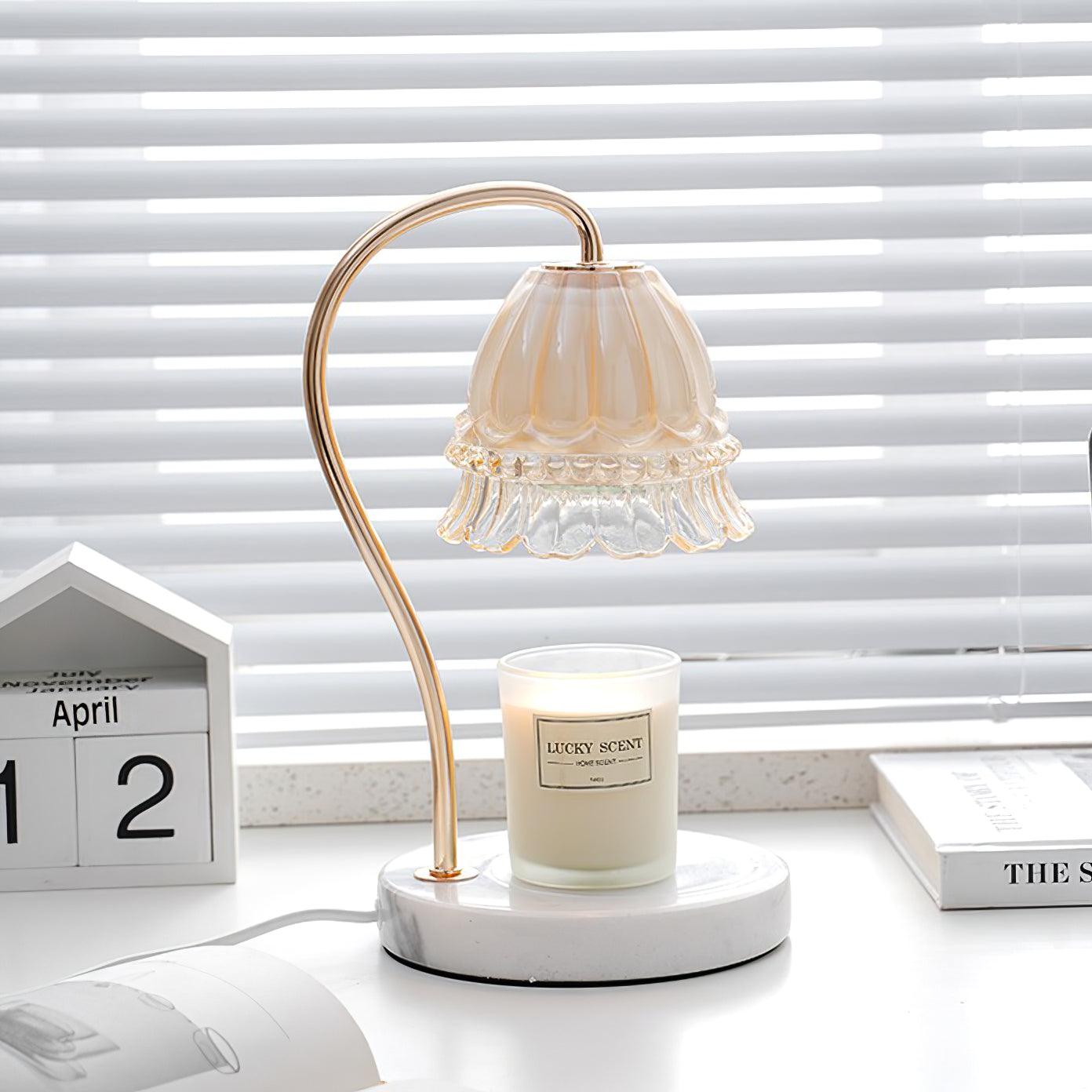 Elegant White Marble Candle Warmer Lamp Gold Metal Table Light for Scented Wax Melts