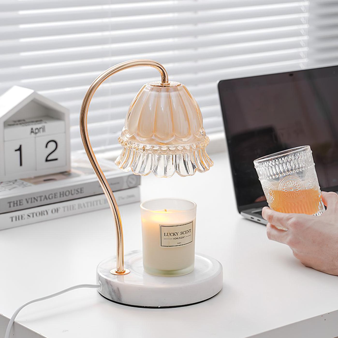 Elegant White Marble Candle Warmer Lamp Gold Metal Table Light for Scented Wax Melts