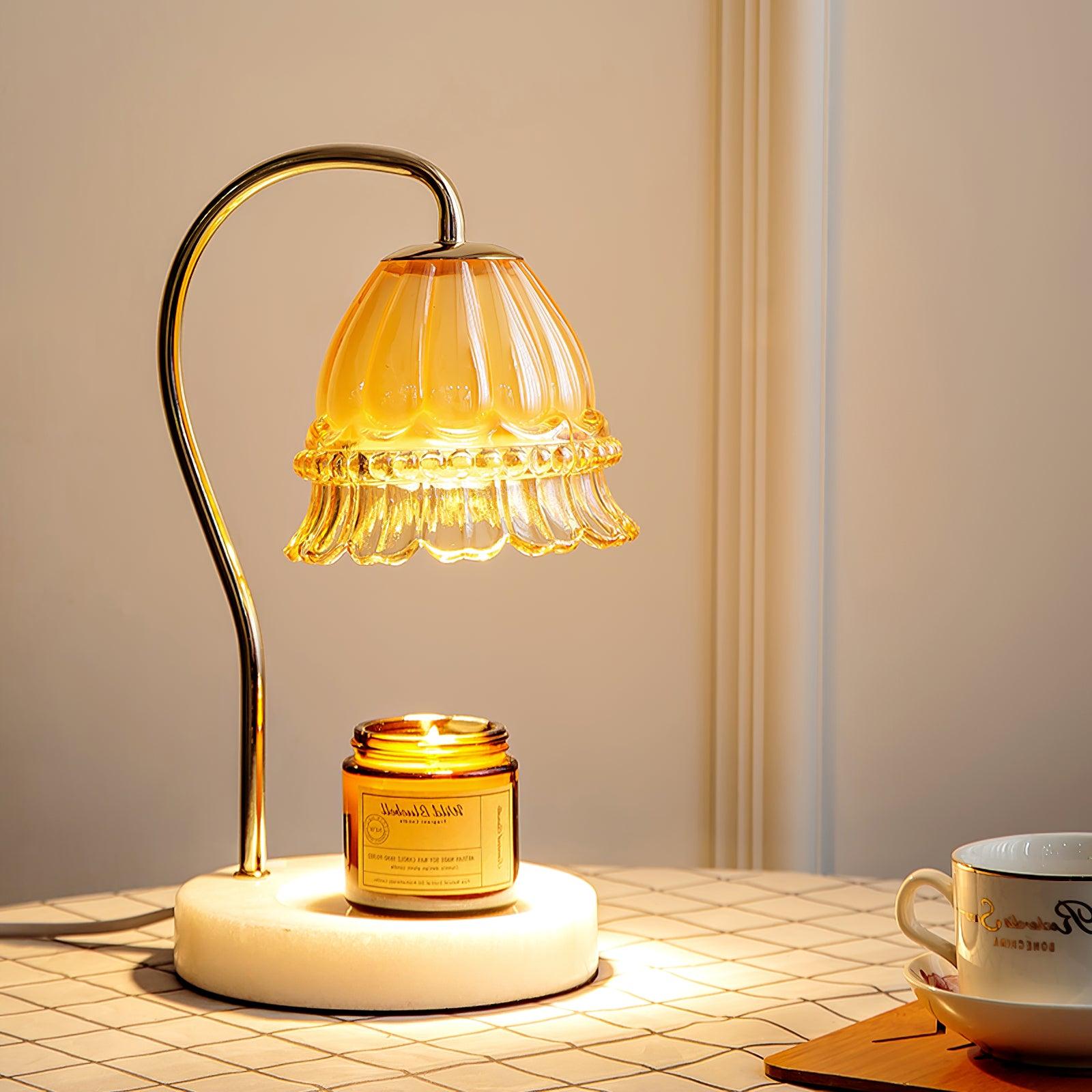 Elegant White Marble Candle Warmer Lamp Gold Metal Table Light for Scented Wax Melts