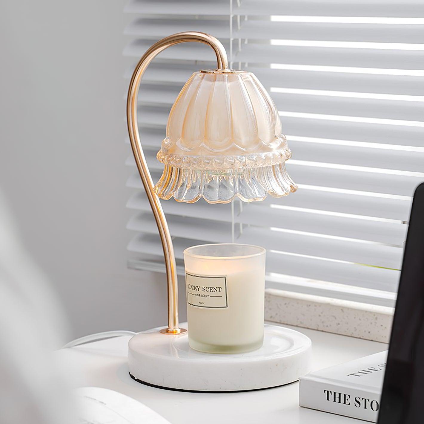 Elegant White Marble Candle Warmer Lamp Gold Metal Table Light for Scented Wax Melts