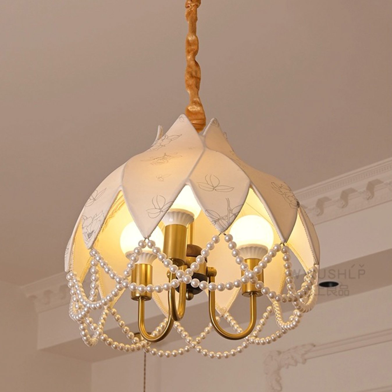 french-vintage-lily-pearl-fabric-pendant-lamp-with-elegant-wood-and-pearl-details