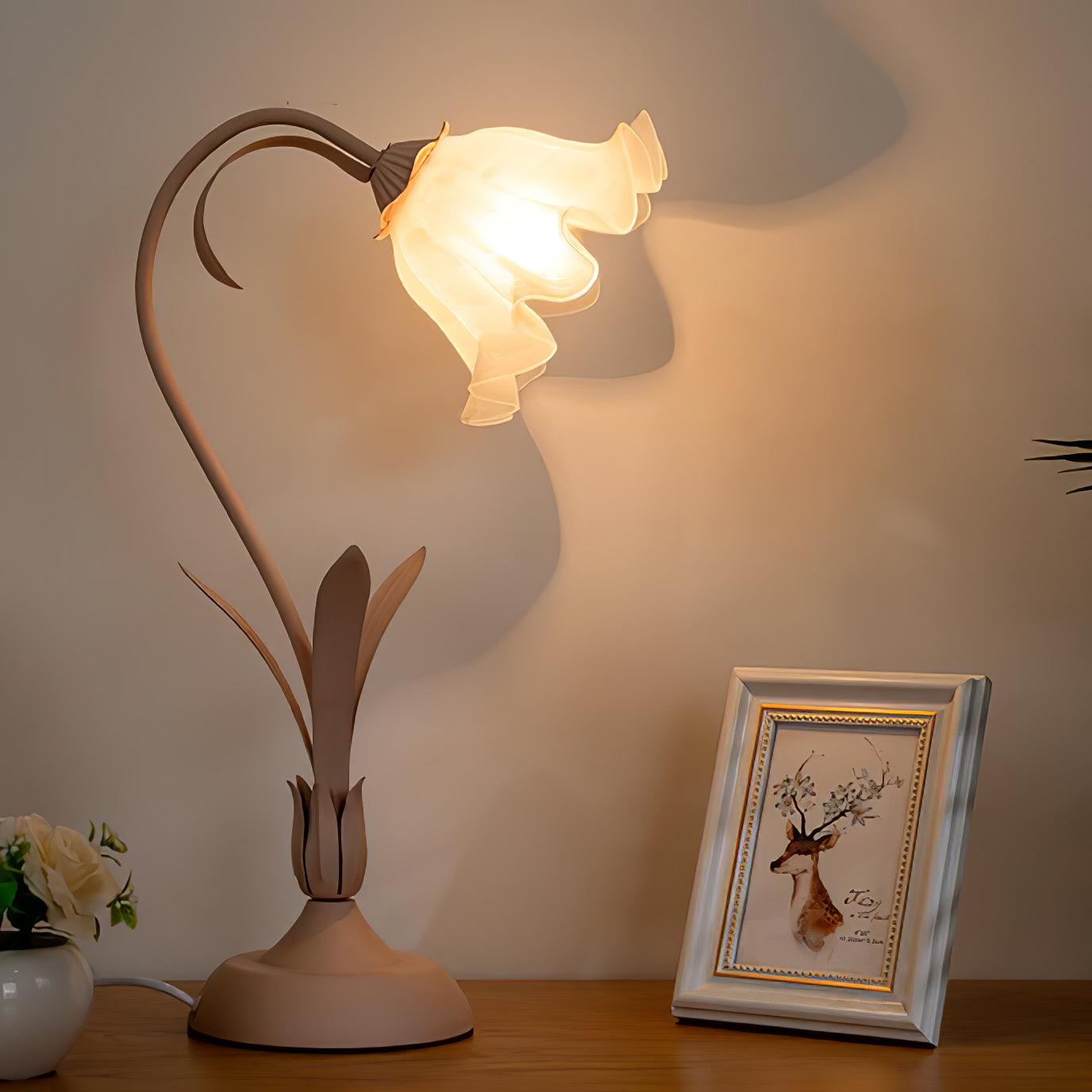 Floral Lily of the Valley Table Lamp Elegant Gold Task Light for Bedroom and Office