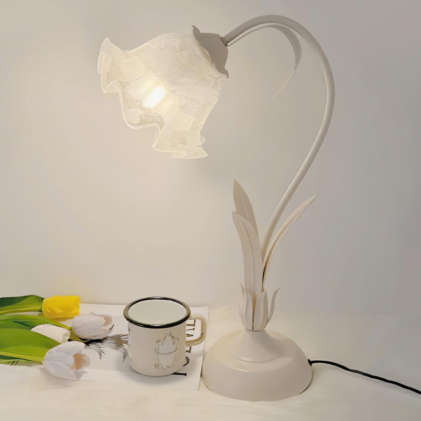 Floral Lily of the Valley Table Lamp Elegant Gold Task Light for Bedroom and Office