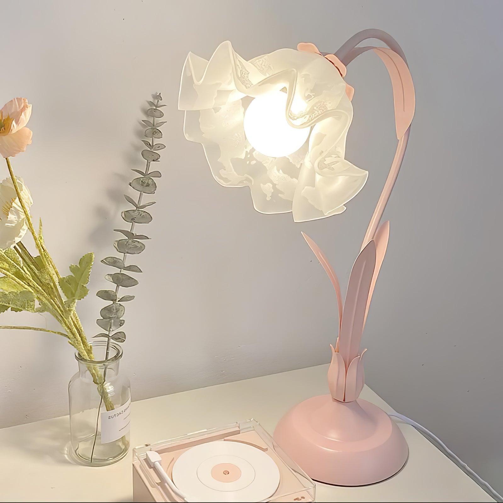 Floral Lily of the Valley Table Lamp Elegant Gold Task Light for Bedroom and Office