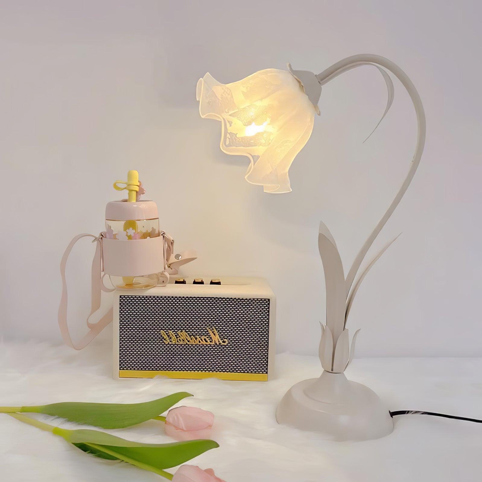 Floral Lily of the Valley Table Lamp Elegant Gold Task Light for Bedroom and Office