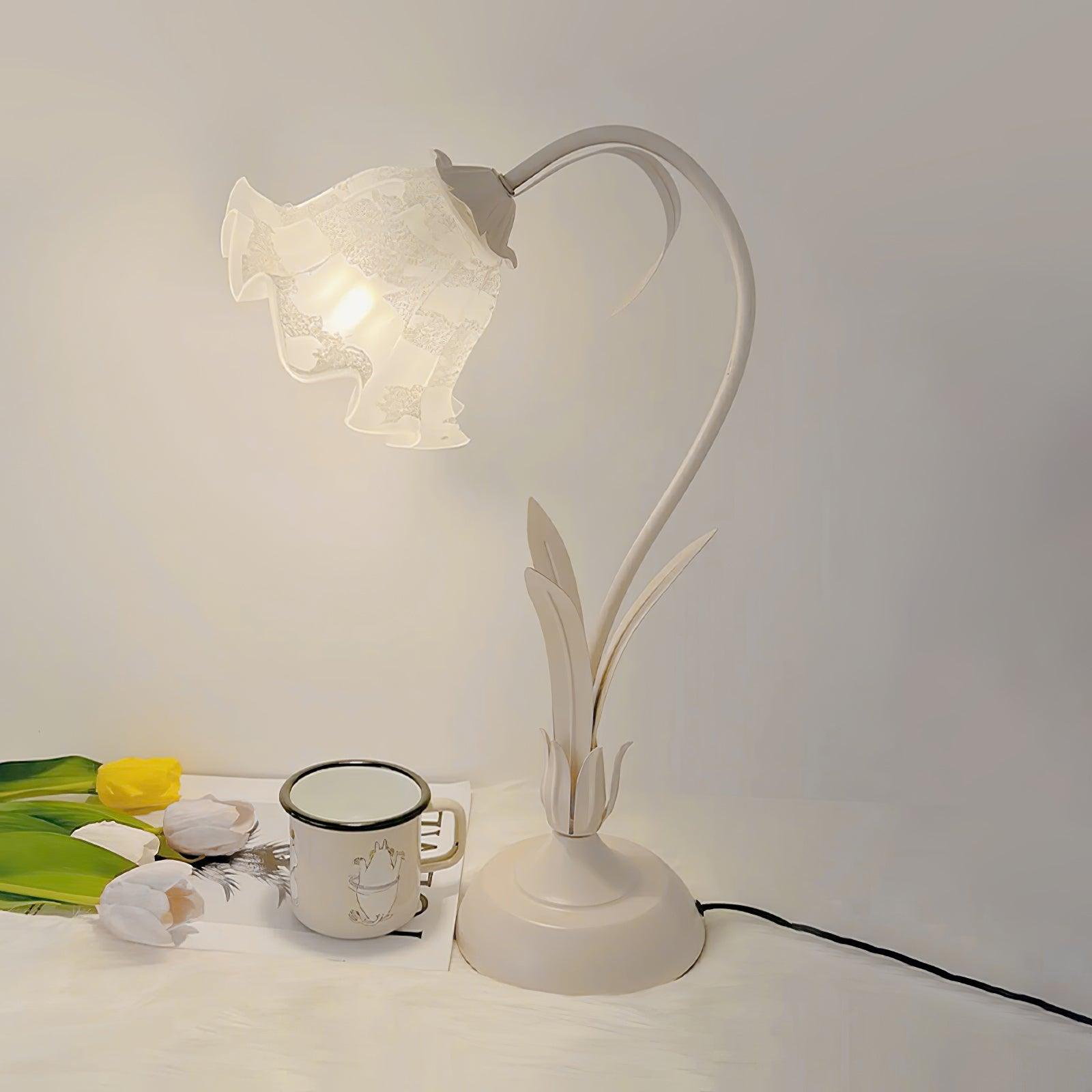 Floral Lily of the Valley Table Lamp Elegant Gold Task Light for Bedroom and Office