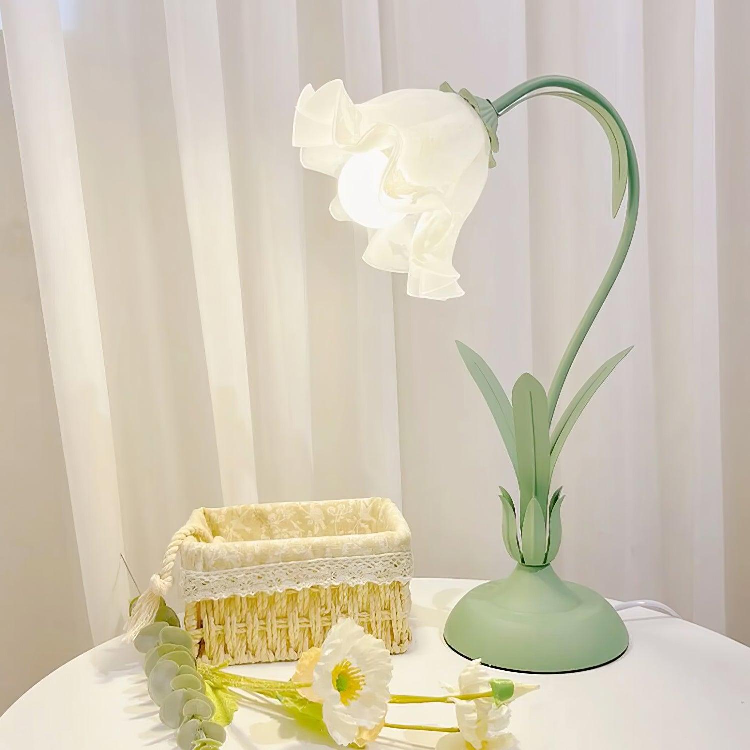 Floral Lily of the Valley Table Lamp Elegant Gold Task Light for Bedroom and Office