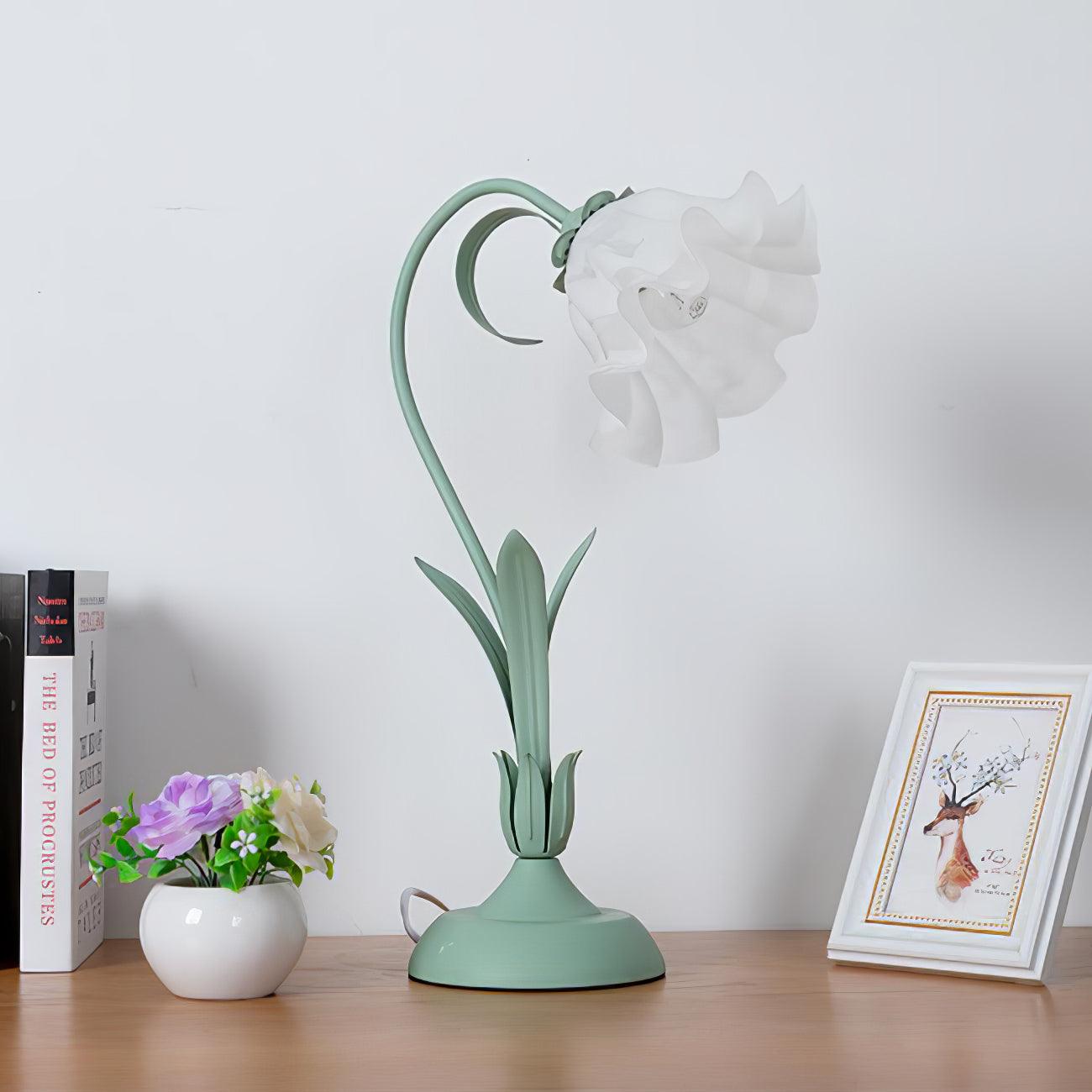 Floral Lily of the Valley Table Lamp Elegant Gold Task Light for Bedroom and Office