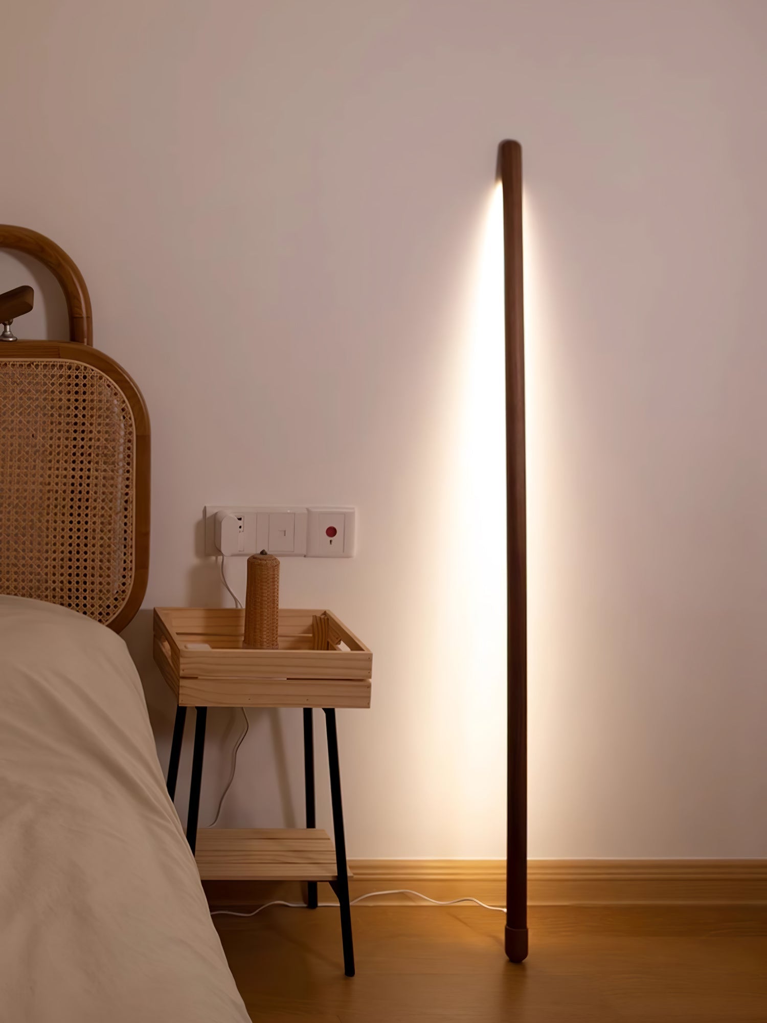 Tall Minimalist Wood LED Floor Lamp Slim Vertical Standing Light with Remote Control