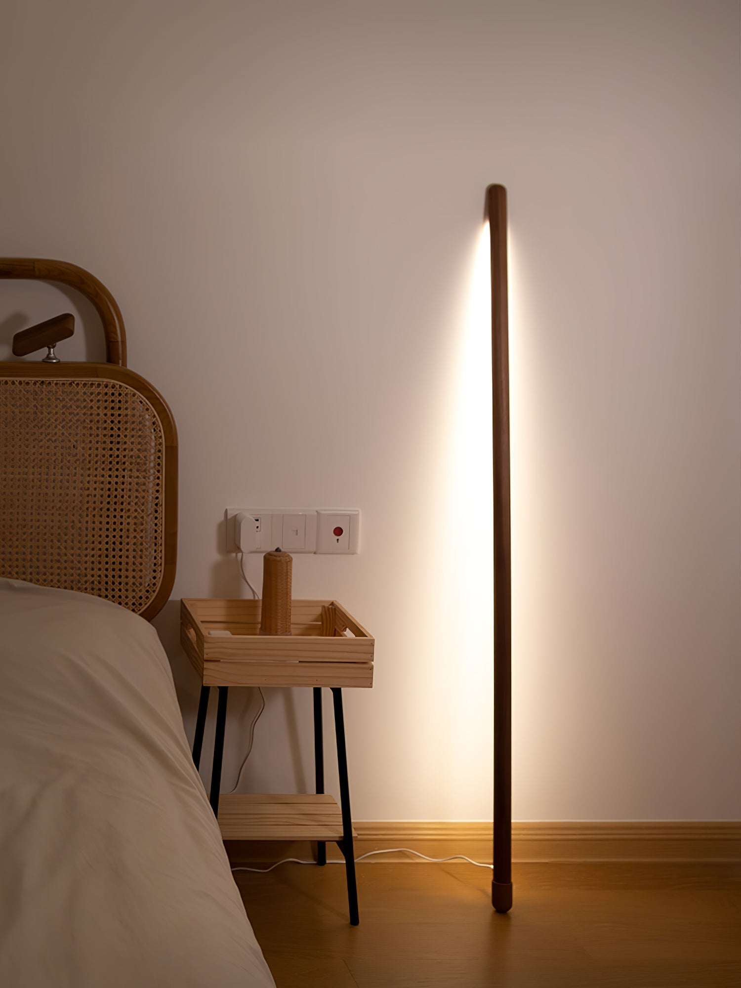 Tall Minimalist Wood LED Floor Lamp Slim Vertical Standing Light with Remote Control