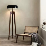 Modern Walnut Wood Floor Lamp with Elegant Black Fabric Shade for Contemporary Living Spaces