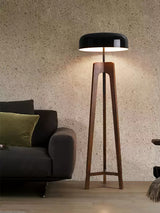 Modern Walnut Wood Floor Lamp with Elegant Black Fabric Shade for Contemporary Living Spaces