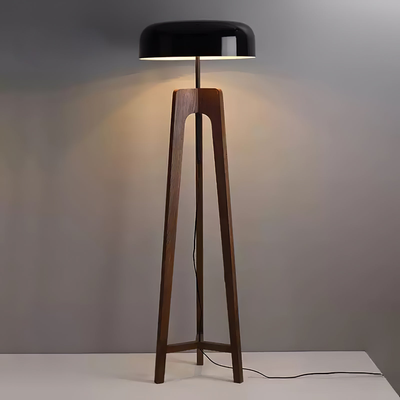 Modern Walnut Wood Floor Lamp with Elegant Black Fabric Shade for Contemporary Living Spaces