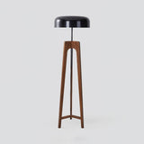 Modern Walnut Wood Floor Lamp with Elegant Black Fabric Shade for Contemporary Living Spaces