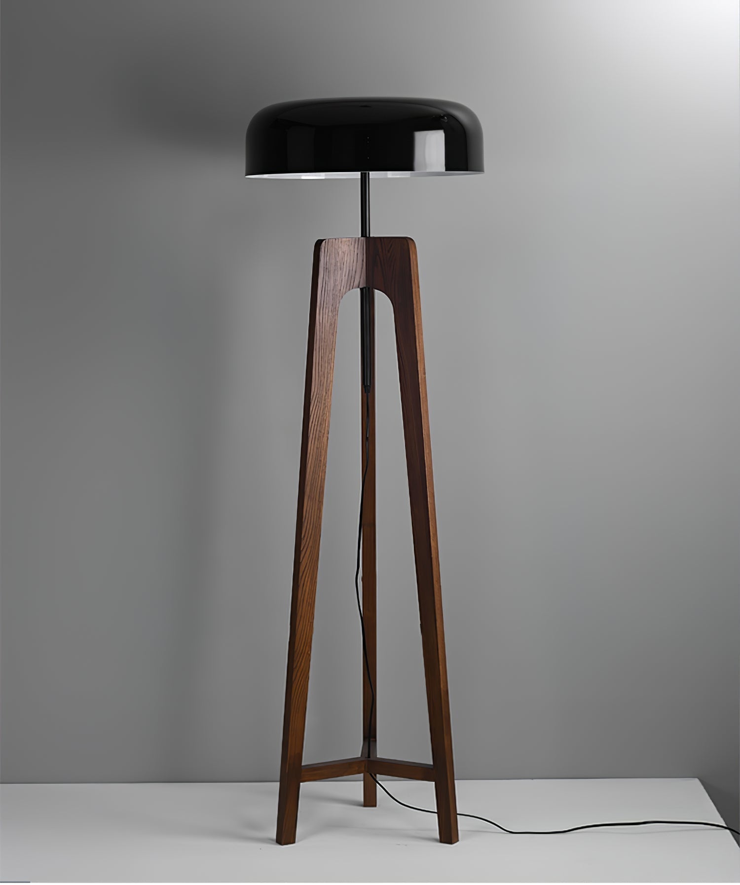 Modern Walnut Wood Floor Lamp with Elegant Black Fabric Shade for Contemporary Living Spaces