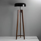 Modern Walnut Wood Floor Lamp with Elegant Black Fabric Shade for Contemporary Living Spaces