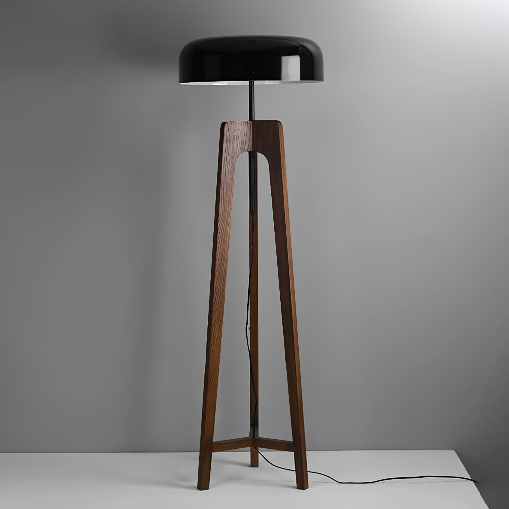 Modern Walnut Wood Floor Lamp with Elegant Black Fabric Shade for Contemporary Living Spaces