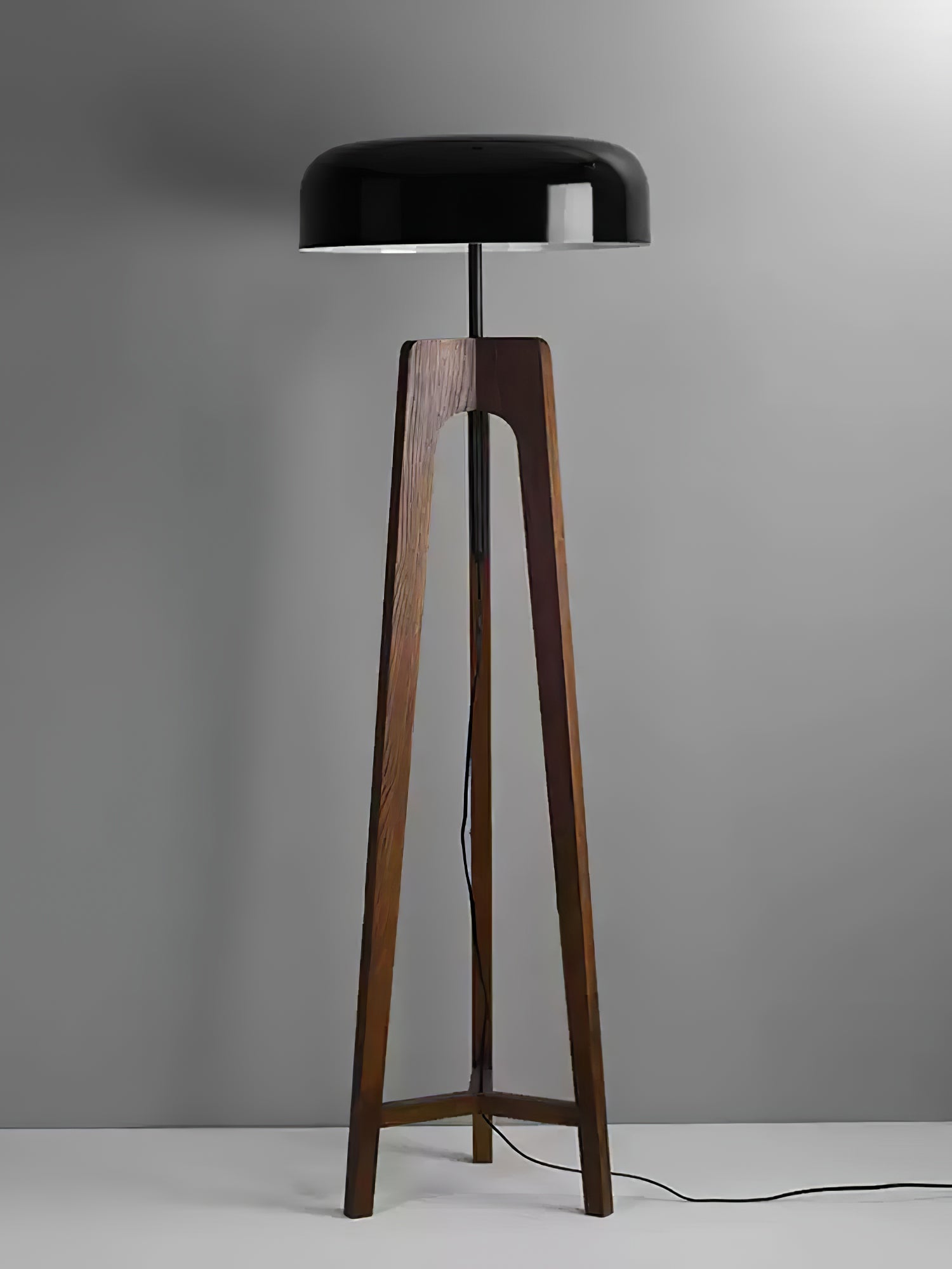 Modern Walnut Wood Floor Lamp with Elegant Black Fabric Shade for Contemporary Living Spaces