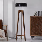 Modern Walnut Wood Floor Lamp with Elegant Black Fabric Shade for Contemporary Living Spaces