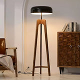 Modern Walnut Wood Floor Lamp with Elegant Black Fabric Shade for Contemporary Living Spaces