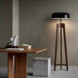 Modern Walnut Wood Floor Lamp with Elegant Black Fabric Shade for Contemporary Living Spaces