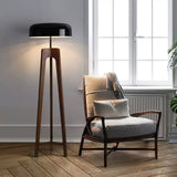 Modern Walnut Wood Floor Lamp with Elegant Black Fabric Shade for Contemporary Living Spaces