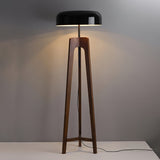 Modern Walnut Wood Floor Lamp with Elegant Black Fabric Shade for Contemporary Living Spaces