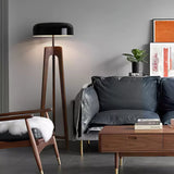 Modern Walnut Wood Floor Lamp with Elegant Black Fabric Shade for Contemporary Living Spaces
