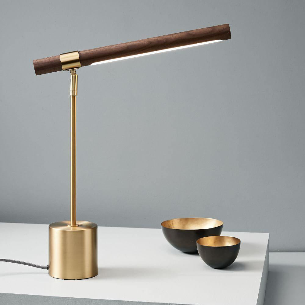 Modern Linear Wood LED Desk Lamp Slim Minimalist Office Task Lighting