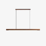 Modern Walnut Linear LED Pendant Light Minimalist Wood Hanging Chandelier for Dining Room
