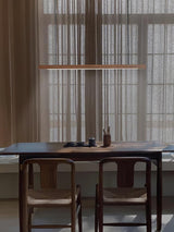 Modern Walnut Linear LED Pendant Light Minimalist Wood Hanging Chandelier for Dining Room