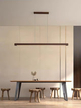 Modern Walnut Linear LED Pendant Light Minimalist Wood Hanging Chandelier for Dining Room