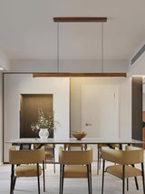 Modern Walnut Linear LED Pendant Light Minimalist Wood Hanging Chandelier for Dining Room