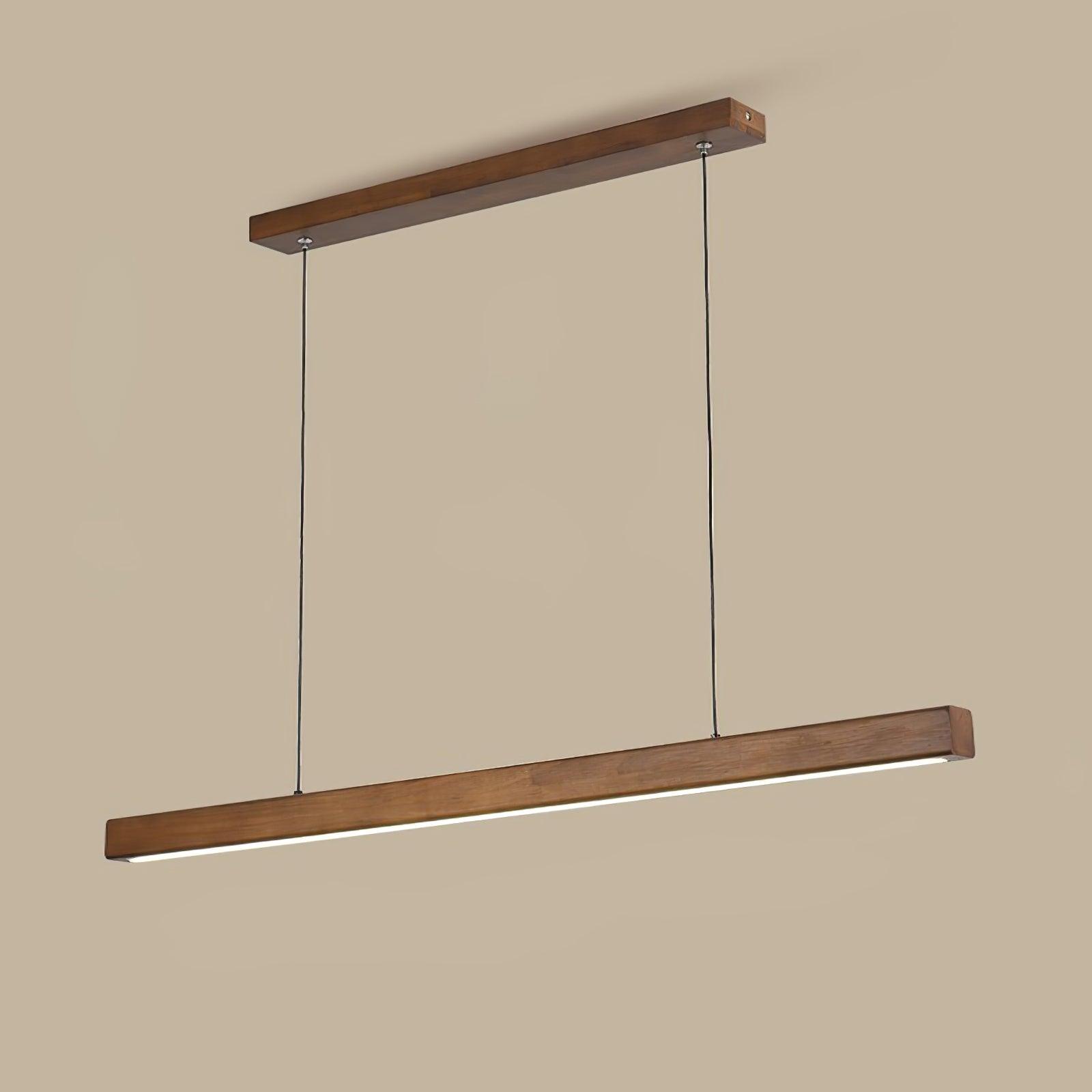 Modern Walnut Linear LED Pendant Light Minimalist Wood Hanging Chandelier for Dining Room