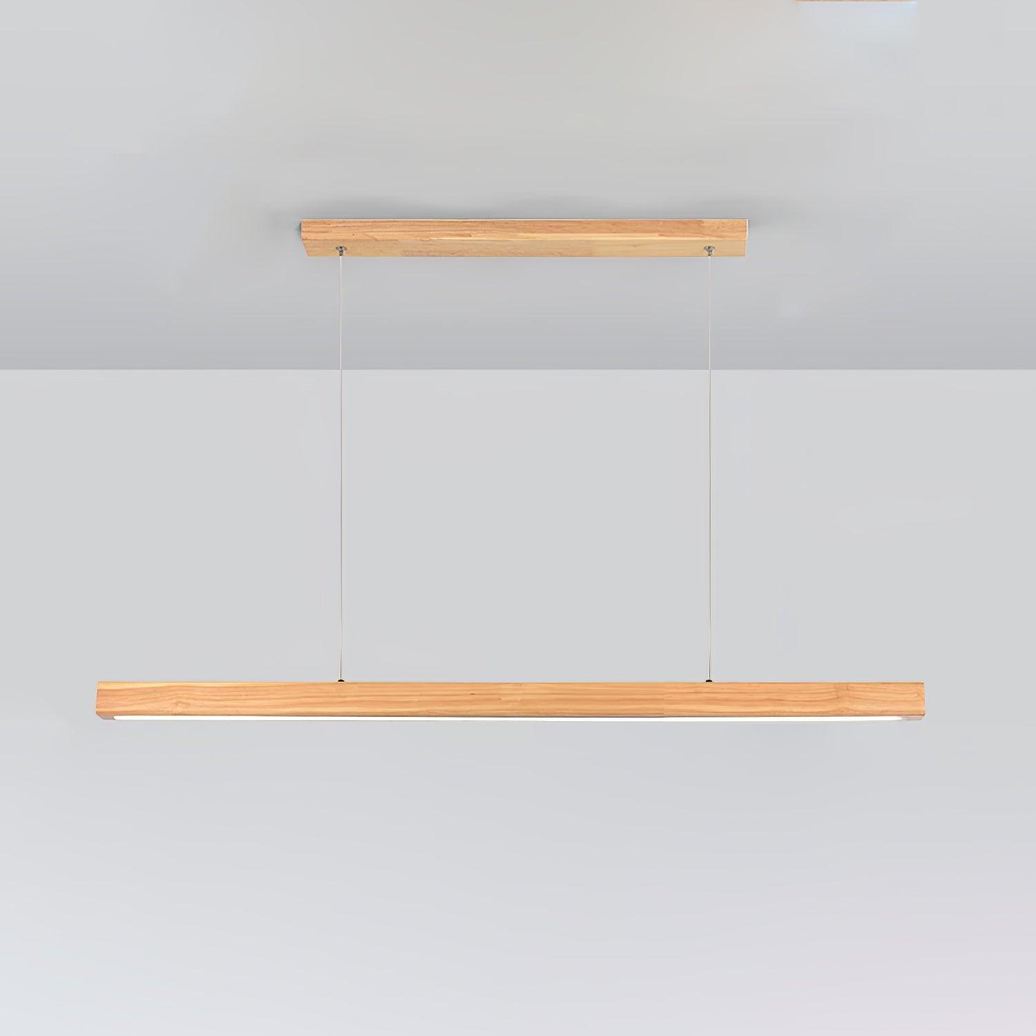 Modern Walnut Linear LED Pendant Light Minimalist Wood Hanging Chandelier for Dining Room