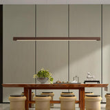 Modern Walnut Linear LED Pendant Light Minimalist Wood Hanging Chandelier for Dining Room