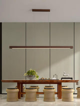 Modern Walnut Linear LED Pendant Light Minimalist Wood Hanging Chandelier for Dining Room