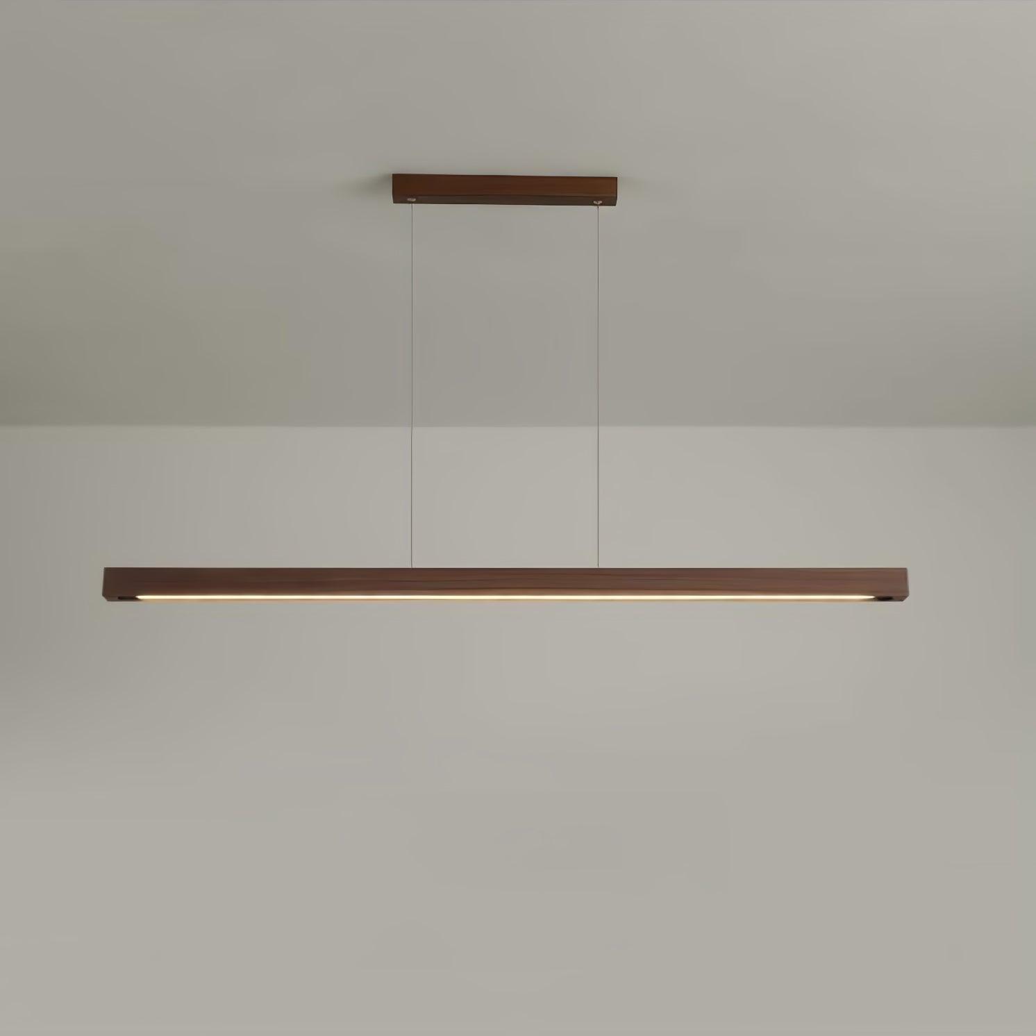 Modern Walnut Linear LED Pendant Light Minimalist Wood Hanging Chandelier for Dining Room
