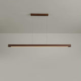 Modern Walnut Linear LED Pendant Light Minimalist Wood Hanging Chandelier for Dining Room