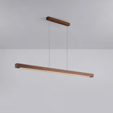 Modern Walnut Linear LED Pendant Light Minimalist Wood Hanging Chandelier for Dining Room