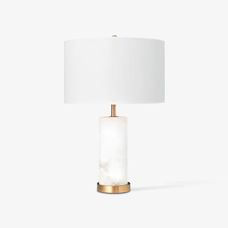 Modern Alabaster Table Lamp with White Fabric Shade and Metal Accents for Living Rooms