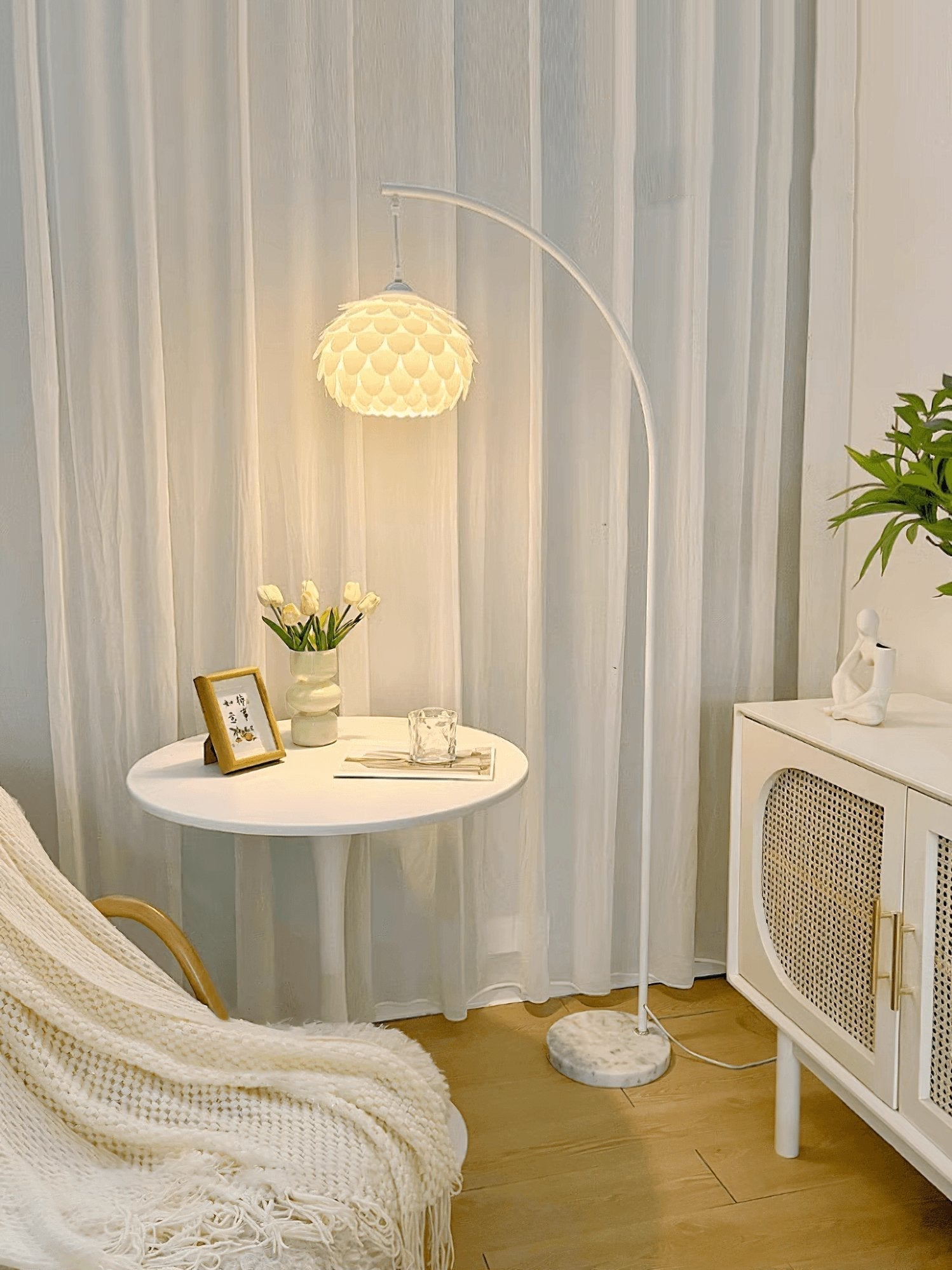 Linterna Modern Arch Floor Lamp with White Marble Base and Acrylic Lantern Shade
