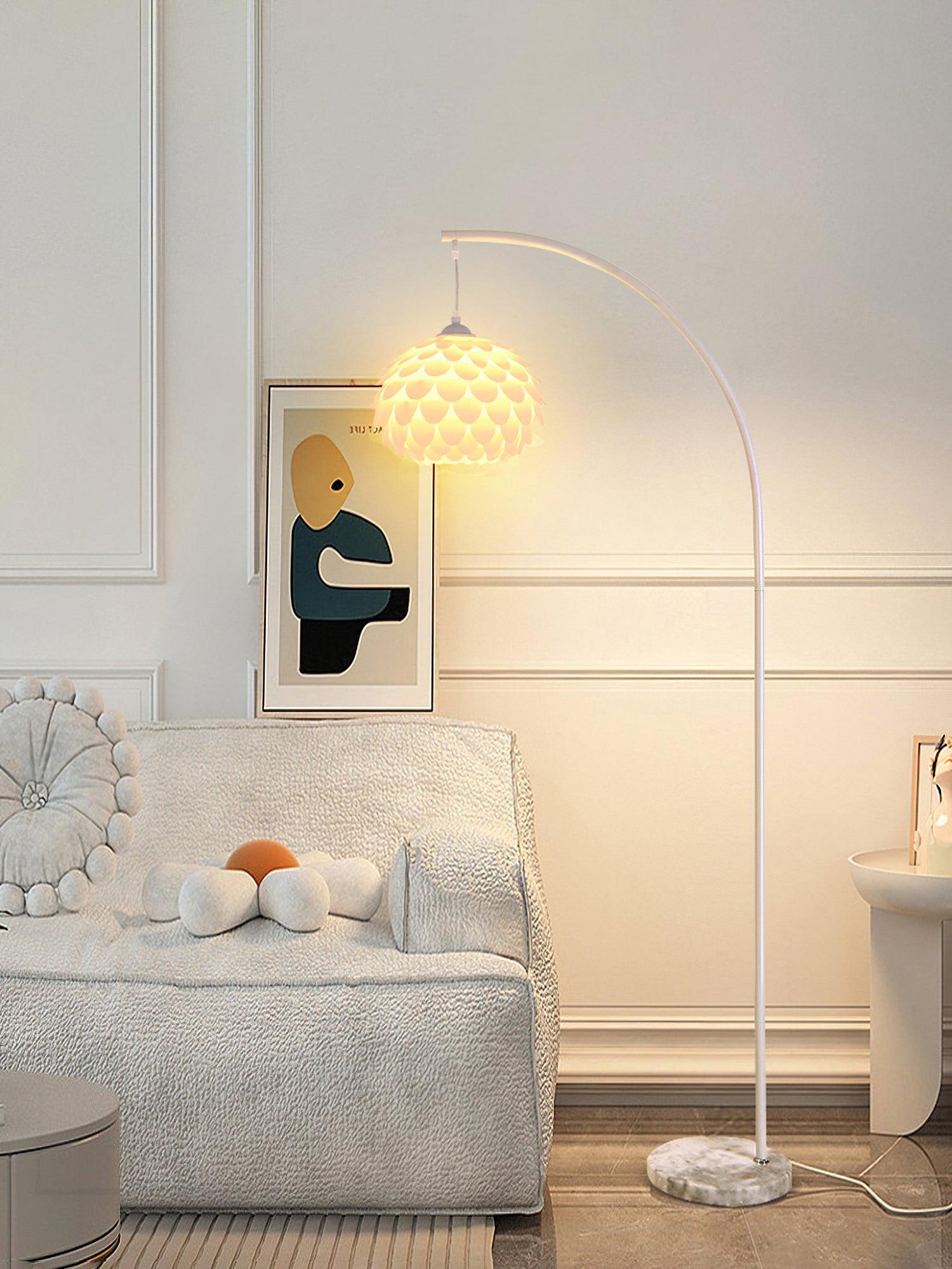 Linterna Modern Arch Floor Lamp with White Marble Base and Acrylic Lantern Shade