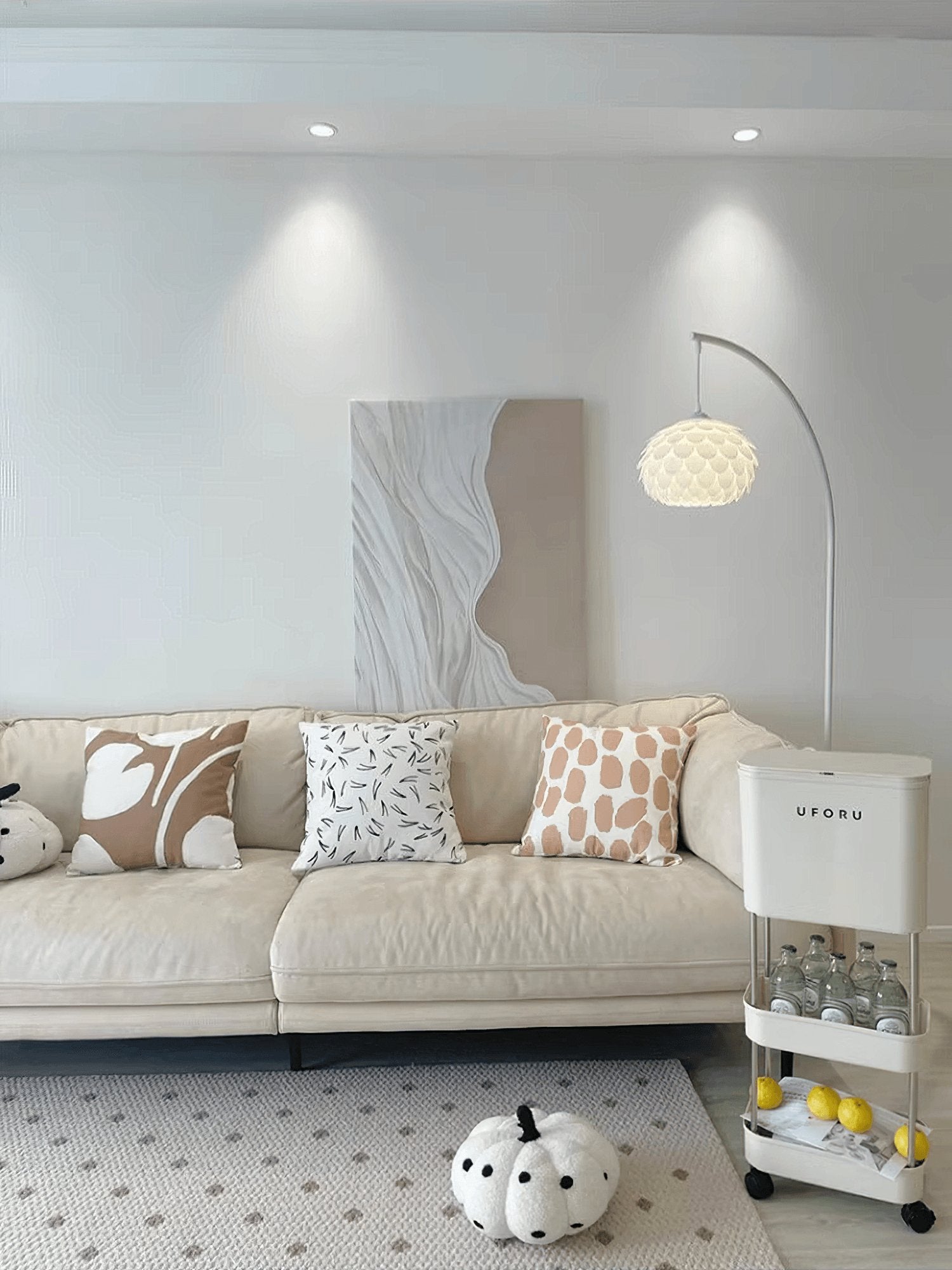 Linterna Modern Arch Floor Lamp with White Marble Base and Acrylic Lantern Shade