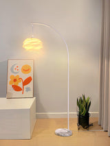 Linterna Modern Arch Floor Lamp with White Marble Base and Acrylic Lantern Shade
