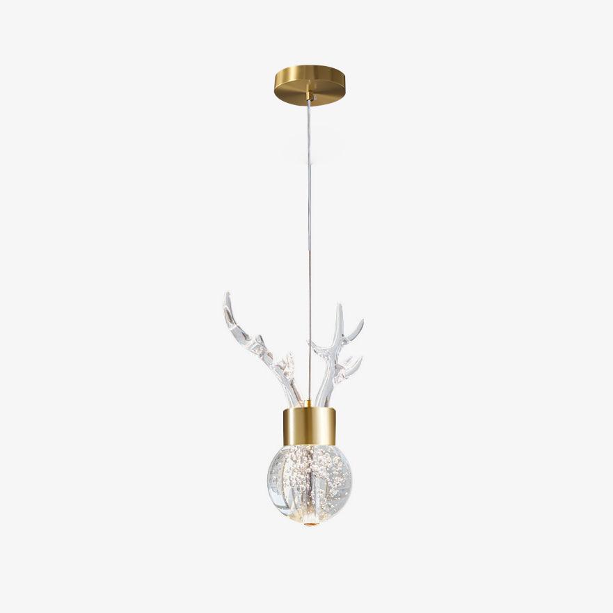 Modern Brass and Crystal Deer Pendant Light Whimsical LED Hanging Lamp for Bedroom