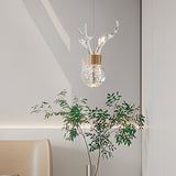 Modern Brass and Crystal Deer Pendant Light Whimsical LED Hanging Lamp for Bedroom