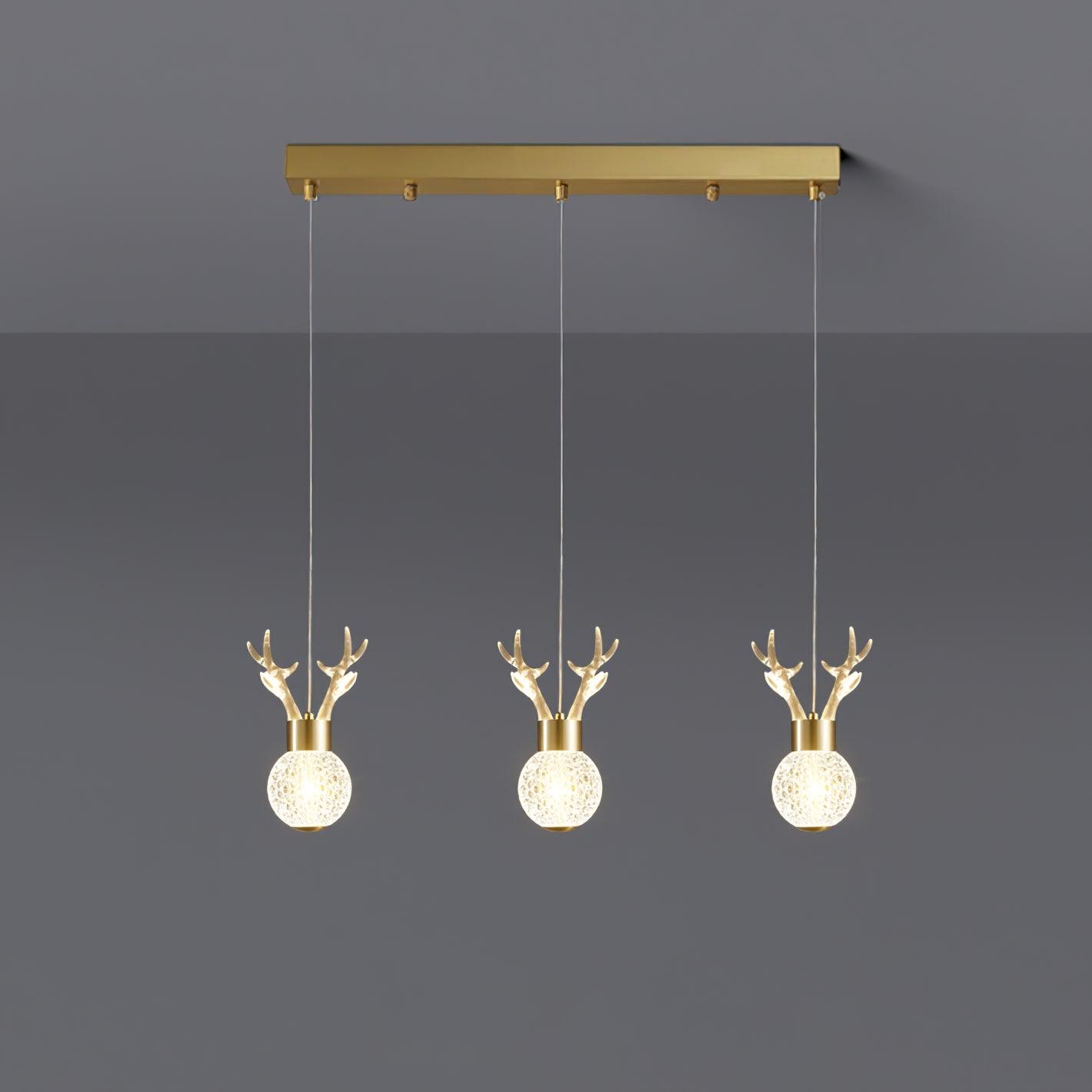 Modern Brass and Crystal Deer Pendant Light Whimsical LED Hanging Lamp for Bedroom